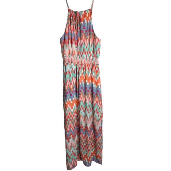 Maurices Women's Maxi Dress Size M Chevron Stripe Blouson Slit Hem Sleeveless - Picture 2 of 9